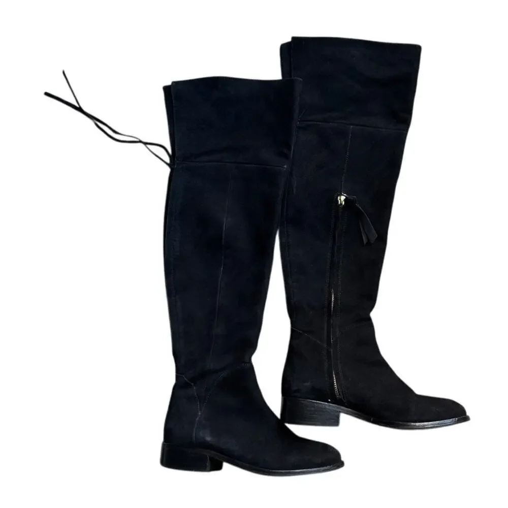 Boden Black Suede Over the Knee High Boots Lace Back 8M Y2k